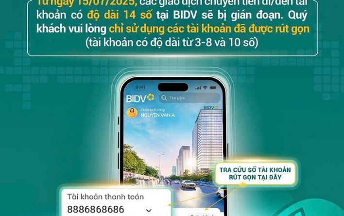 BIDV Hà Tĩnh ngừng sử dụng tài khoản có độ dài 14 số